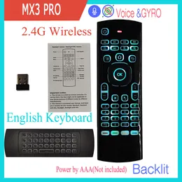 MX3 PRO Voice Air Mouse Telecomando Mini tastiera retroilluminata 2.4G Giroscopio wireless IR Learning per Android TV Box PC