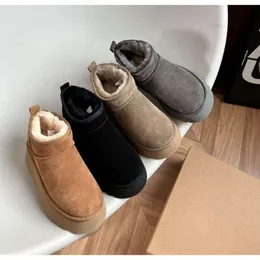 2023 Ny ankomst Winter Ultra Mini Platform Boot Designer Ankle Snow Fur Brown Australien Varma stövlar för kvinna Real Leather EU35-436