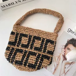 Schicke Eimertaschen mit F-Buchstaben-Aufdruck, Sommer-Geldbörsen, Designer-Damenhandtasche, Raffia-Handtaschen, Strohtasche für Damen, süße Mini-Klein-Strand-Umhängetaschen, gewebte Umhängetaschen, Geldbörse 230505