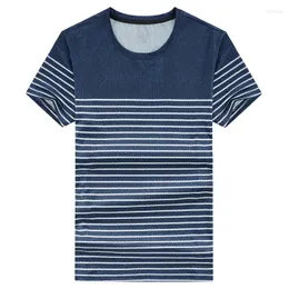 メンズTシャツ夏のメンズビジネスTシャツファッション3D印刷中年ストライプ短袖クイック乾燥カジュアルウェア