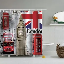 Dafield London Duş Perdesi İngiliz Big Ben UK Jack Flag Telefon Önyükleme Kule Köprüsü London City Street Duş Perde196i