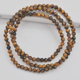 Strand 4MM Tigereye Stone Beads Bracelet Bangle Necklace Stretch 22 Inch Jewelry For Woman Gift G742