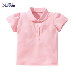 Polos Little maven Girls Polo Shirts Summer Girls Shorts Sleeve Shirts Solid Pink Colors Children's tshirts for Girls Clothes 230417