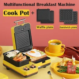 3 in 1 Breakfast Makers Sand Maker Multifunctional Machine Waffle Grill Toaster Food Steamer Noodles Cooker Fried Eggs Omelette Frying Pan 231116