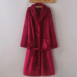 Women's Sleepwear Winter Unisex Warm Flannel Robe Casual Solid Bathrobe Gown Women And Men Nightwear Coral Fleece Kimono Home Wear