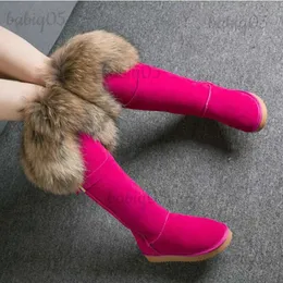 Boots Winter Snow Boots Real Raccoon Fox Fur Women High Sexy Rabbit Fur Tassels Cow Leather Waterproof Non-slip Sole Brown Black T231117