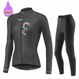 Conjuntos de camisa de ciclismo Liv Mulheres Equipe Inverno Roupas de ciclismo Conjunto de camisa de lã térmica MTB Roupas de bicicleta de estrada Uniforme Ropa Ciclismo Invierno 231116