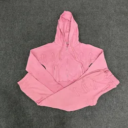 Kadınların İki Parçası Pantolon Hoodie Setleri Sonbahar Sıradan Fermuarı Sweatshirt Uzun Sweatpants Trend 2 Parça Takipler