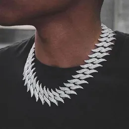 18MM Spike Chain 3 Row Cubic Zirconia Cuban Link Men's 14k White Gold Plated Hip Hop Necklace Fashion Big Heavy Spiked Shaped2877
