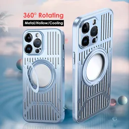 豪華な冷却中空の金属磁石360 ﾰローテーションスタンド電話ケースiPhone 15 14 13 12 Pro Max Plus Wireless Charging Back Coverの熱散逸