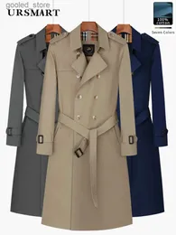 Rów męskiej płaszcza super długa długość kolanowa Trench płaszcz dla mężczyzn w stylu Khaki w języku angielskim zagęszczona wełniana wkładka wiatroodporna czysta bawełniana kurtka Q231118