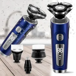 Barbeadores elétricos 4 em 1 Barbeador elétrico 3D Cortadores flutuantes USB Máquina de barbear de carga rápida para homens Lâminas Aparador de barba portátil Clipper 231116