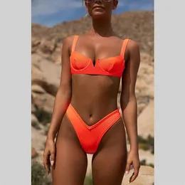 Costumi bikini fluorescenti a 3 colori Ragazze push up imbottiti Due pezzi Biquini Set Alta elasticità con scollo a V backless Party Swim Bathing Wear266E