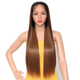 Lace Wigs 30 Inch Middle T Part 13 4 1 Front Long Straight Hair Heat Resistant Synthetic Wig for Women Daily Use 230417