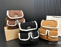 Fashion Lamb Wool ryggsäck designer axelväska lyx ryggsäck kvinnors crossbody väska mocka kedje bälte hög kapacitet mobiltelefonpåse datorpåse