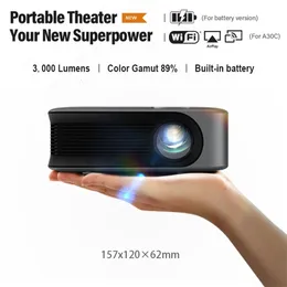 Projectoren AUN MINI PROJECTOR A30 ZEES SMART TV WIFI Portable Home Theatre Cinema Battery Sync Beamer LED voor 4K Movie L230414