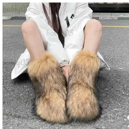 Boots 2023 Winter Fuzzy Boots Women Furry Shoes Fluffy Fur Snow Boots Plush lining Slip-on Rubber Flat Outdoor Bowtie Warm Ladies Foot T231117