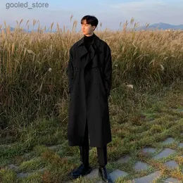 Męski Trench Coats Odzież męska Koreańska trend wiatrówki długi mężczyzna jesienny krawał zwykły koz. Kobieta płaszcz mody new streetwear Q231118