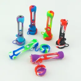 Glass Water Bong 타자 Tobacco Silicone Mini Pipe 휴대용 Dab Rig 실리콘 흡연 파이프 유리 봉 흡연 액세서리 420 핸들 파이프