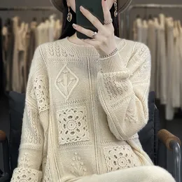 Kvinnors tröjor High End Fashion Women's Oneck Cashmere Sweater Autumn and Winter Sticked Full Sleeped Pullover Wool MXXL 231116