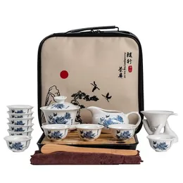 Coffee & Tea Sets Portable Ceramic Teaware Set Chinese Kung Fu Teaset Teapot Traveller With Bag Gaiwan Tea Cups Of Ceremony Drop Deliv Dhcfm