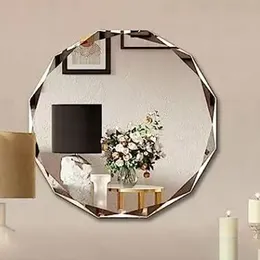 Circular Beveled Diamond Bathroom Mirror Light Luxury Nordic Frameless Perforated Wall Mounted Bathroom Mirror Supports Customization