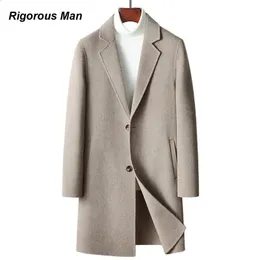 Wollmischungen für Herren Hochwertige Herrenmäntel Herbst Winter Einfarbig Business Handgefertigter doppelseitiger Wollmann-Trenchcoat im britischen Stil 231116