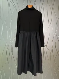 Casual Dresses 2023 Women Fashion Long Sleeved High Neck Stitching Micro Poncho Hem Mid-length Dress 1127