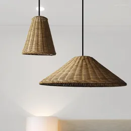 Pendant Lamps Vintage Brown Beige Rattan Lights Minimalist Hand Knitted For Dining Room Restaurant Suspension Luminaire