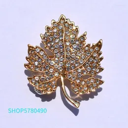 Brosches Pins Classic Jewelry Leaf Vintage Rhinestone Gold Color Brief for Women Coat Accessories unisex Elegant Pin Roya22