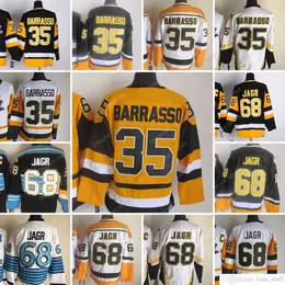 فيلم CCM Vintage Ice Hockey''nhl '' 35 Tom Barrasso Jerseys 68 Jaromir Jagr Men Embroidery Jersey White Black Yellow