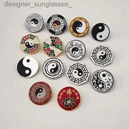 Pins Brooches Chinese Tradition Culture Five Elements Yin Yang Tai Chi Bagua Brooch Buddhist Lotus Badge Insignia Jewelry AccessoriesL231117