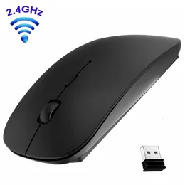 Möss Slim Wireless Mouse 2 4GHz Optical 1600DPI Gamer Office Tyst ergonomisk design med USB -mottagare för PC -bärbar dator 231117