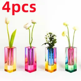 Vasos 4 PCS Modern Rainbow Pilar Bud Acrílico Vaso Mesa Vasos De Vidro De Luxo Decorativo Recipiente De Flor De Cristal Nordic Room Home Decor 231116