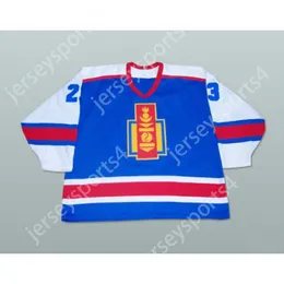 Custom MONGOLIA NATIONAL TEAM HOCKEY JERSEY BLUE NEW Top Stitched S-M-L-XL-XXL-3XL-4XL-5XL-6XL