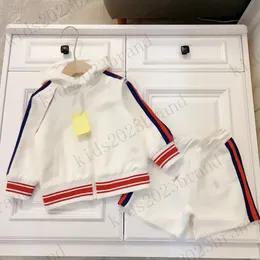 23SS boys jackets sports sets brand designer children coat with shorts two pieces sets long sleeve white zip jacket fashion short pants tracksuits size 100-160cm