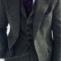 Garnitury męskie Blazers Herringbone Suit Men 3 sztuki Formalne biznes Tweed Tuxedo do dostosowywanego retro kamizelki kurtki ślubnej Zestaw 231116