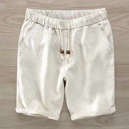 Mäns shorts Italy Pure Linen Shorts Män varumärke Casual Elastic Midje Fashion Shorts för män Kort 30-38 Storlek Masculino Bermuda Masculi 230417