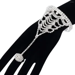 Pulseira de luxo com punho de vidro cristal strass pulseira com anéis de dedo enfeite de mão acessórios de casamento