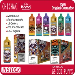 Bang Tornado Box 12000 Puffs Vape Descartável Puff 12K Autêntico Bangvapes Mesh Coil Cigarros Eletrônicos Recarregáveis 23ml Vagens Pré-cheias Vaporizadores 0% 2% 3% 5%