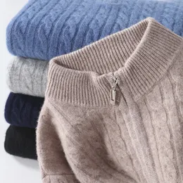 Męskie swetry jesienne i zimowe kaszmirowy sweter męski męski zamek błyskawiczny gęste sweter z długim rękawem pokręcony płaszcz biznesowy 231117