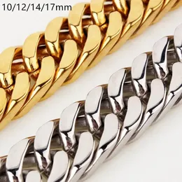 Cuff 10/12/15/17/19MM Silver Color/Gold/Black Stainless Steel Curb Cuban Chain Mens Womens Necklace Or Bracelet 7-40" Xmas Gift 231116