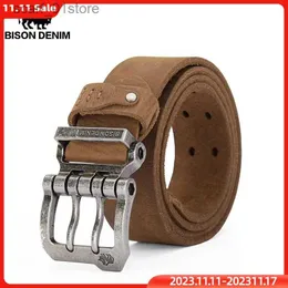 Belts BISONDENIM Luxury Designer Belts for Men Vintage Spilt Genuine Leather Pin Buckle Waist Str Belt for Jeans High Quality W71794L231117