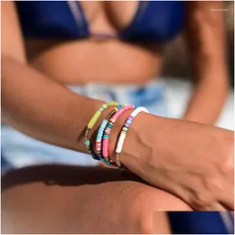 Boncuklu Strand 5 PCS Dostluk Bilezikleri Vsco Boho Boncuklu Bilezik Kadınlar Surfer Polimer Kil Gökkuşağı Heishi Boncuklar Dam Döküm DH DHIAY