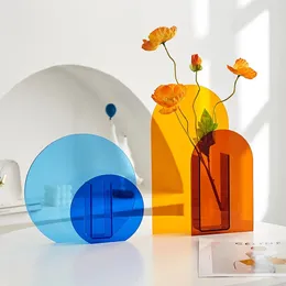 Vasos colorido vaso acrílico minimalista arte decoração de casa sala de estar arranjo de flores estilo nórdico ornamento escritório decoração de mesa 231117