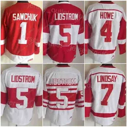 Erkekler Retro Hockey'Nhl '' 5 Nicklas Lidstrom Jersey Vintage Classic 4 Gordie Howe 1 Terry Sawchuk 7 Ted Lindsay Nakış Takımı Renk Kırmızı Beyaz İçin