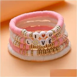 비즈 스트랜드 5pcs/set 6mm 폴리머 비닐 서퍼 Heishi Bracelets 여자 남성 남성 디스크 비즈 브레이슬릿 Diy Boho 수제 보석 드롭 Dixo Dhuxo