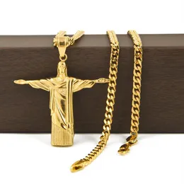 Hip Hop Kurtarıcı İsa Çapraz Kolye Paslanmaz Çelik Heykeli İsa Mesih'teki Rio de Janeiro Brazil Cristo Redentor Chain279r