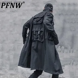 Trench da uomo PFNW Primavera e autunno Serie Darkwear Cerniera funzionale Cappotti multitasche Allentato Ruffian Bello Trench medio lungo 12A5336 Q231118