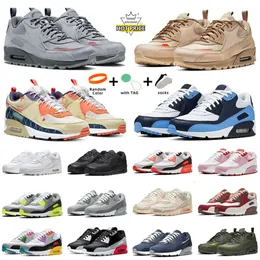 고품질 90S 남성 여성 운동화 90 Maxs Air Wolf Grey Safety Orange Unc Unc Unc Unc Trail Vibes Valentines Day Triple Black White 스포츠 트레이너 스니커즈